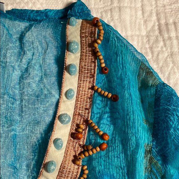 Blue Sheer Long Sleeve Dress. Coverup beach dress. - Picture 6 of 10